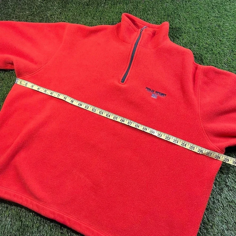 Vintage Polo Sport Ralph Lauren XXL Orange Fleece 1/4 Zip Pullover Made USA Rare